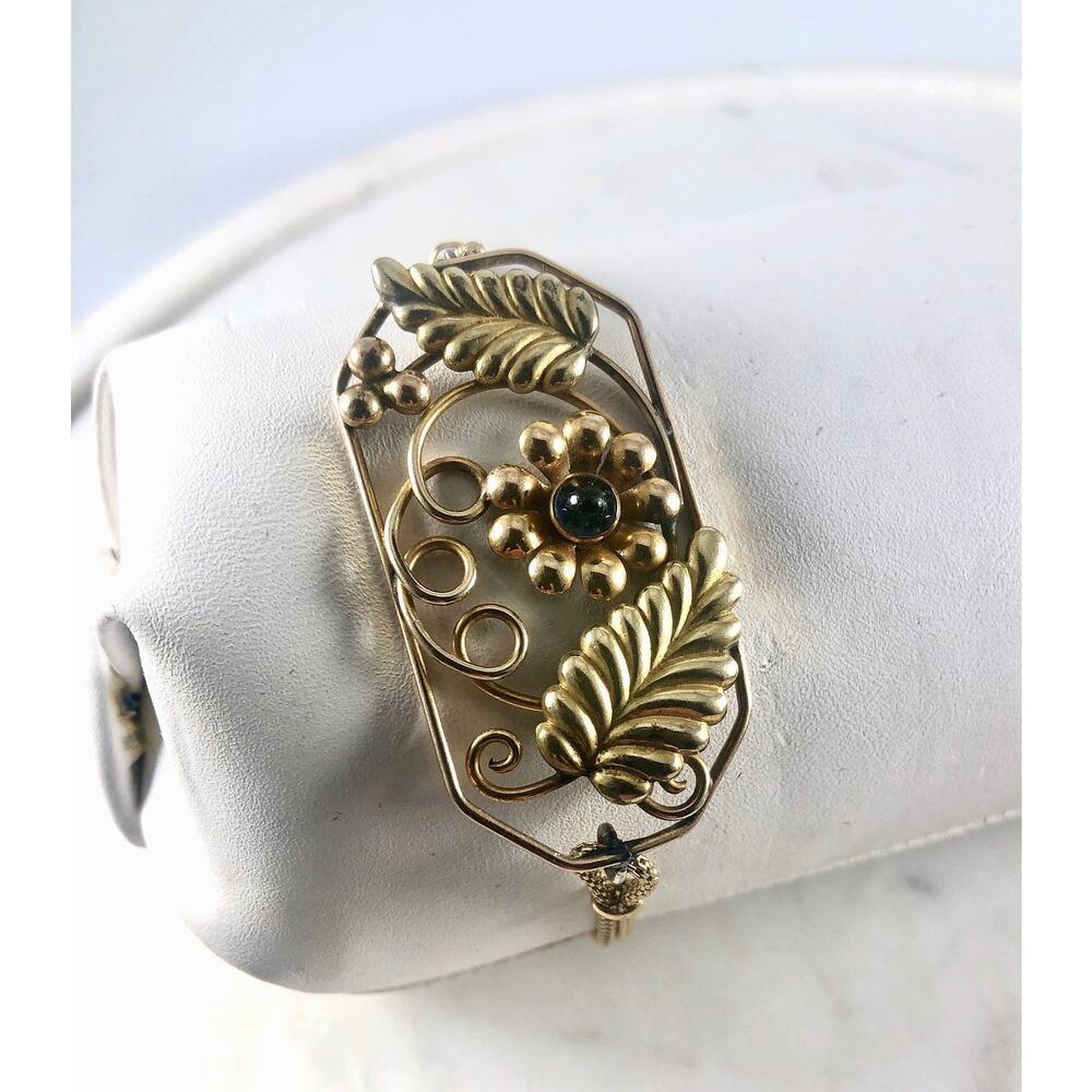 Gold 1930's Pendant Bracelet, Blue stone, Vintage Watchband - Picture 2 of 7